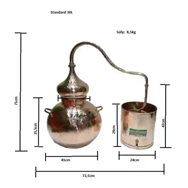 Standard 30l pálinkafőző méretei